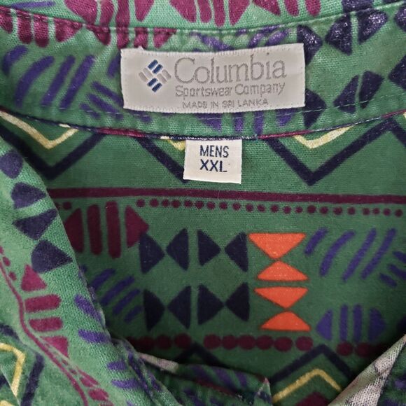 Vintage Columbia Aztec Chamois Shirt Mens 2XL Green Geometric Southwestern - Picture 3 of 7